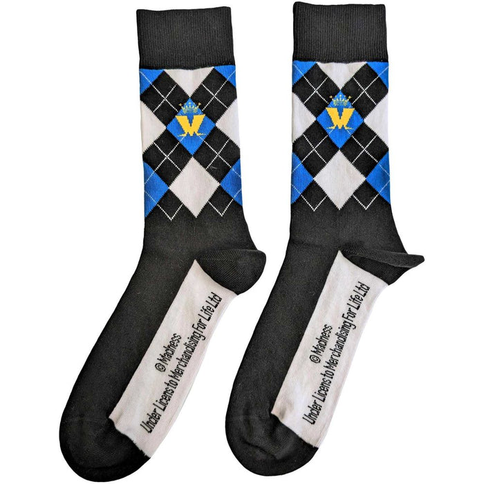 Madness Unisex Ankle Socks: Crown & M Blue Diamond (Uk Size 7 - 11)