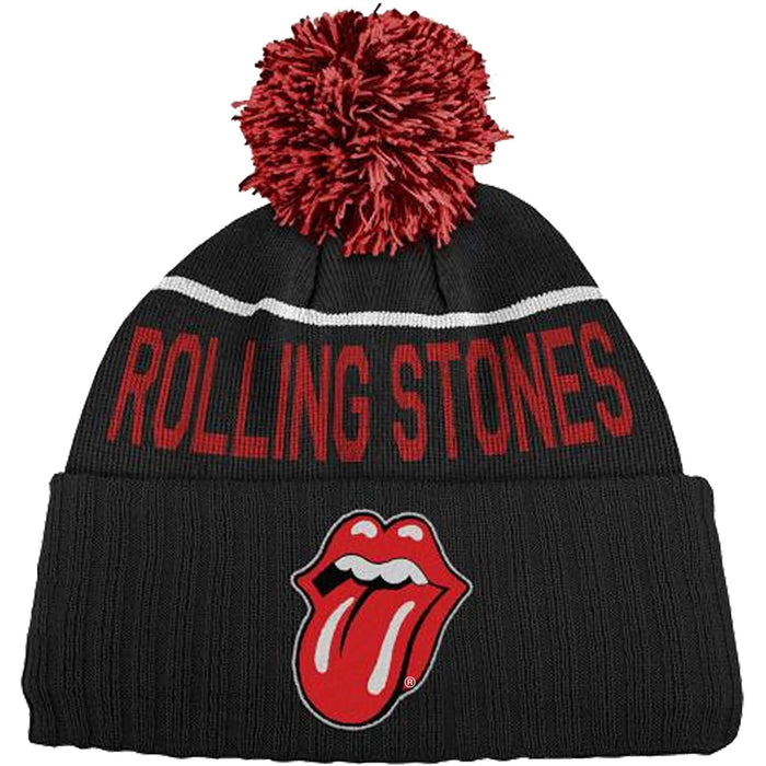 Rolling Stones Classic Tongue Black Bobble Beanie Hat