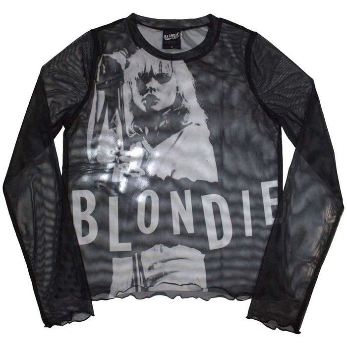 Blondie Mic Stand Mesh Long Sleeve XL Ladies Crop Top T-Shirt