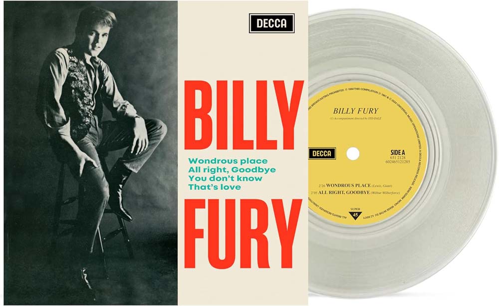 Billy Fury Wondrous Place 7" Vinyl Single White Colour 2024