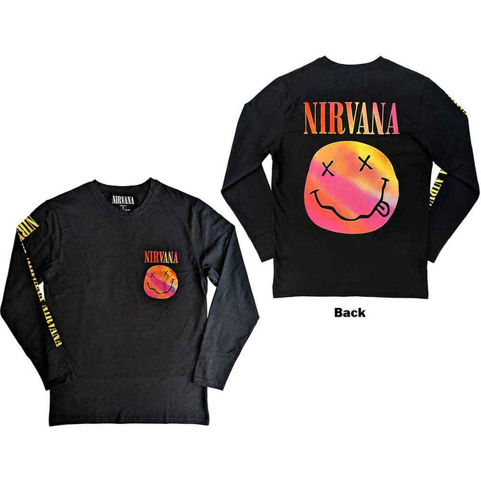 Nirvana Gradient Happy Face Black Long Sleeve Medium T-Shirt