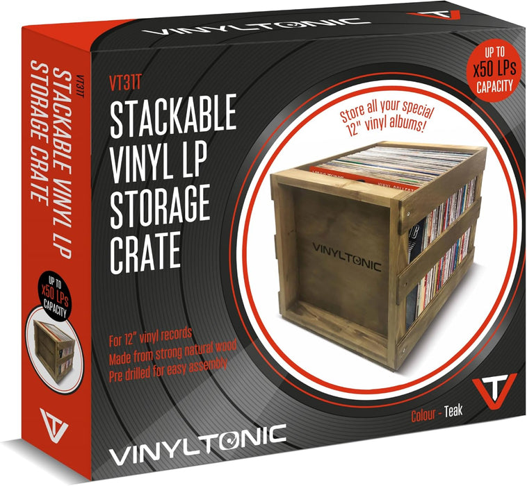 Vinyl 12" Record LP Wooden Storage Crate By Vinyltonic