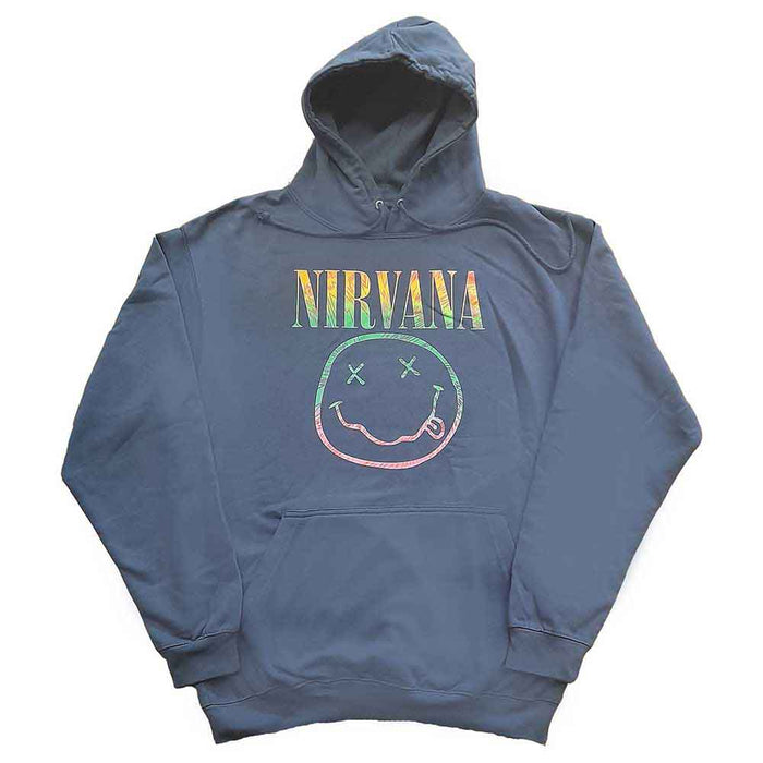 Nirvana Sorbet Ray Happy Face Turquoise Blue Large Hoodie