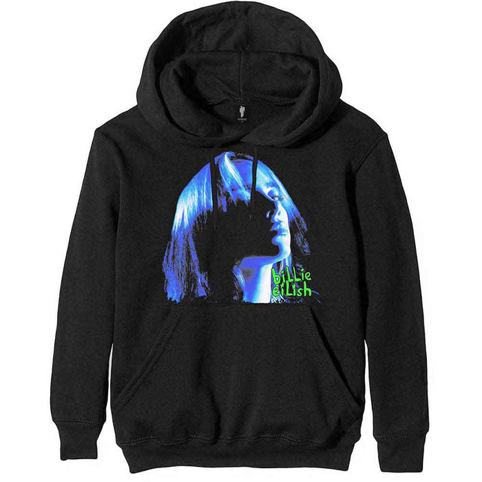 Billie Eilish Blue Neon Shadow Black Large Unisex Hoodie