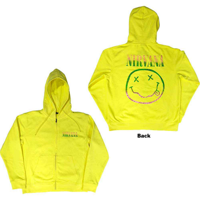 Nirvana Sorbet Ray Happy Face Neon Yellow X-Large Zipped Hoodie