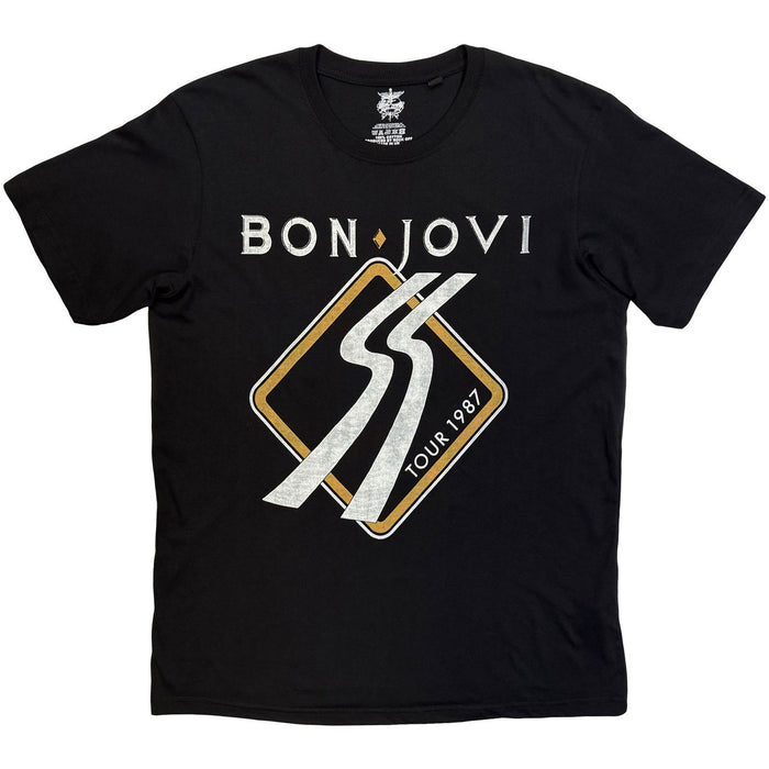 Bon Jovi Tour 87 Road Sign Black Medium T-Shirt
