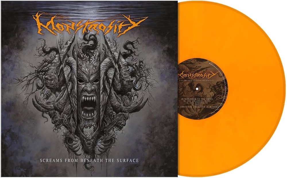 Monstrosity Screams from Beneath the Surface Vinyl LP Luminous Orange Marble Colour Due Out 13/03/26