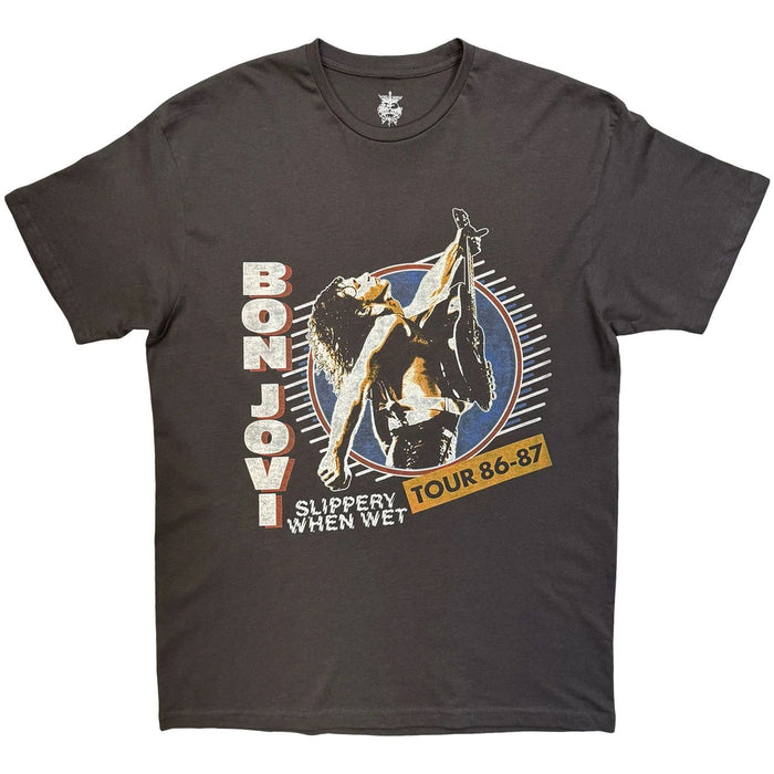 Bon Jovi Slippery When Wet Tour Tour 86-87 Charcoal Grey Large T-Shirt