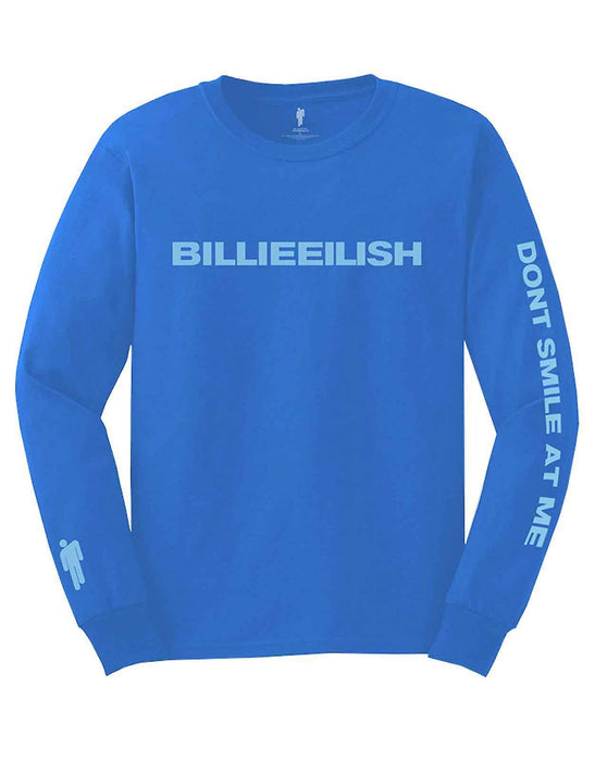 Billie Eilish Smile Mid Blue Long Sleeve Small T-Shirt