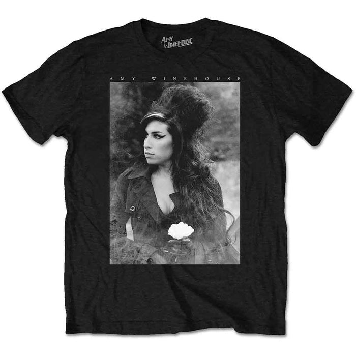 Amy Winehouse Flower Portrait Black Large T-Shirt