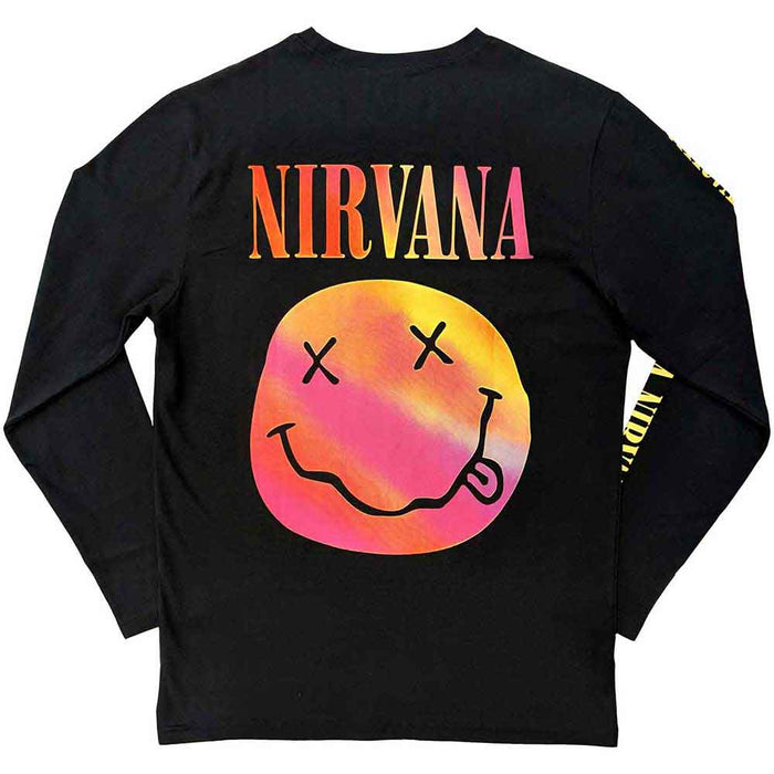 Nirvana Gradient Happy Face Black Long Sleeve Small T-Shirt