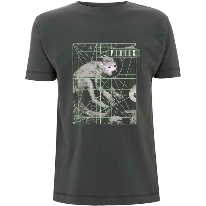 Pixies Monkey Grid Charcoal Grey Small Unisex T-Shirt
