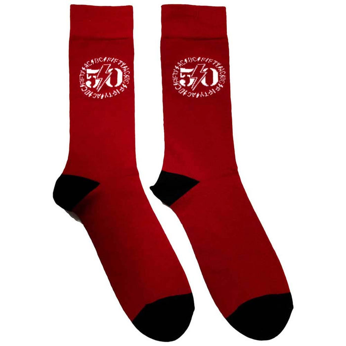 AC/DC Unisex Ankle Socks: 50th Logo (Red) (UK Size 6 - 11)