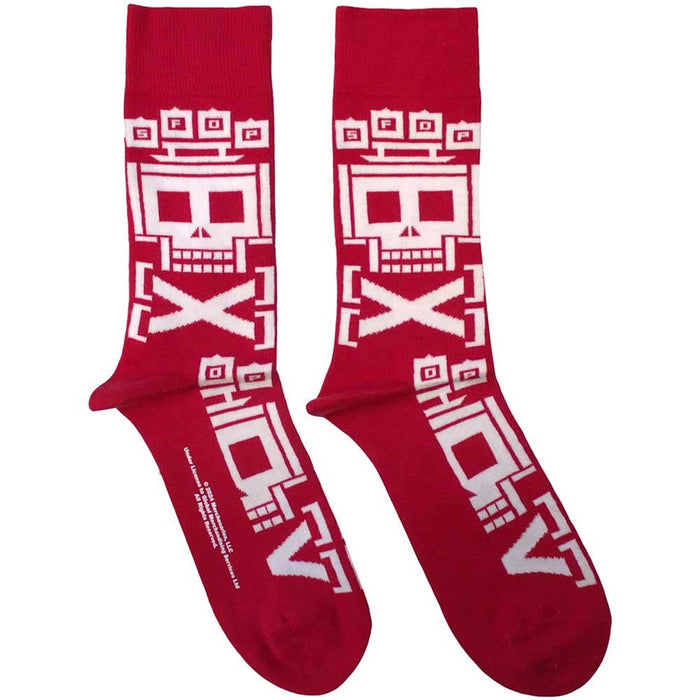 Five Finger Death Punch Unisex Ankle Socks: Pixeled Skull Repeat (Red) (UK Size 7 - 11)
