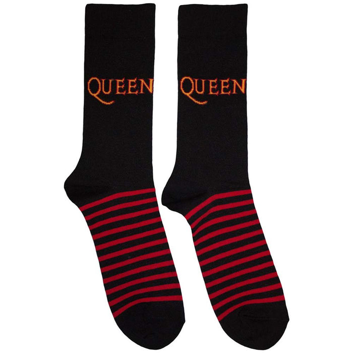 Queen Unisex Ankle Socks: Logo & Stripes (Black) (UK Size 6 - 11)