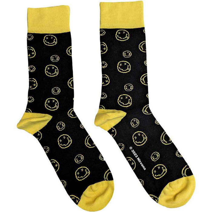 Nirvana Unisex Ankle Socks: Outline Happy Faces (Black) (UK Size 4 - 7)