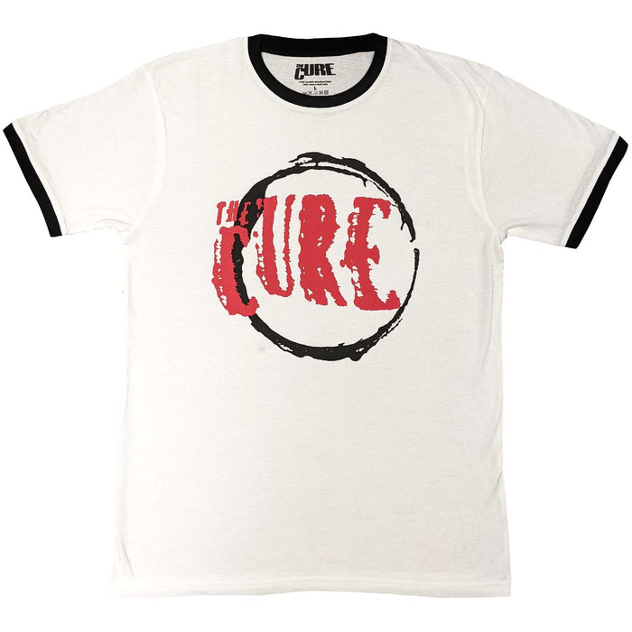 The Cure Circle Logo Ringer White Large Unisex T-Shirt