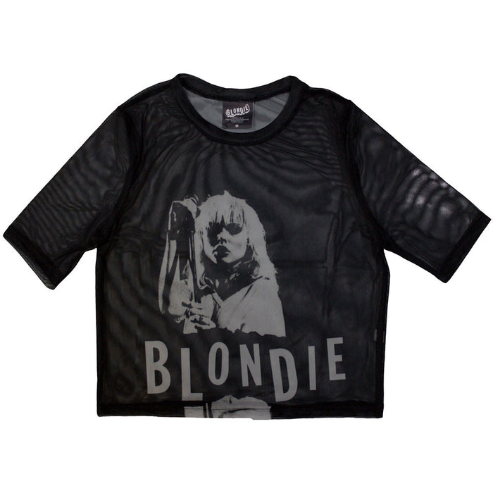 Blondie Mic Stand Mesh Cropped Black Large T-Shirt