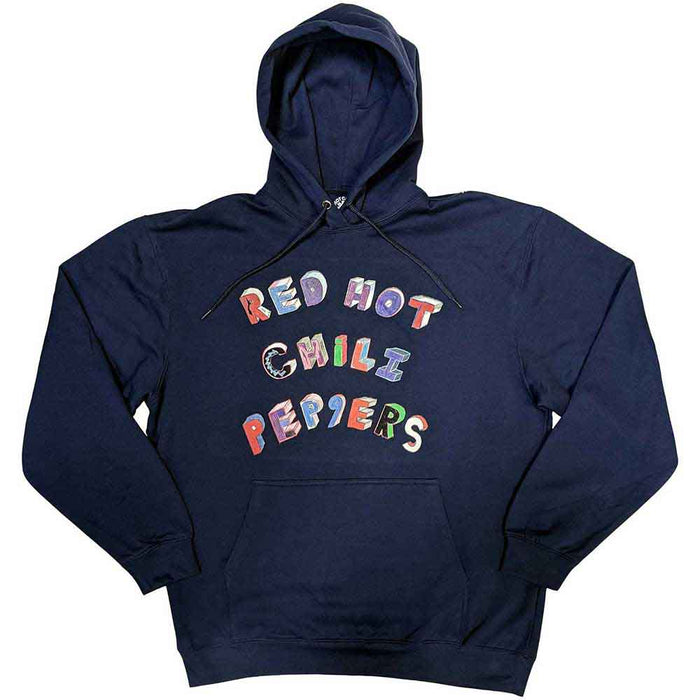 Red Hot Chili Peppers Colourful Letters Navy Blue Large Hoodie