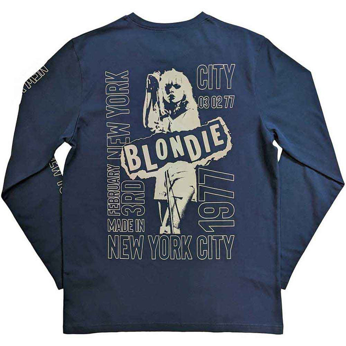 Blondie NYC '77 Denim Blue Long Sleeve Large Unisex T-Shirt