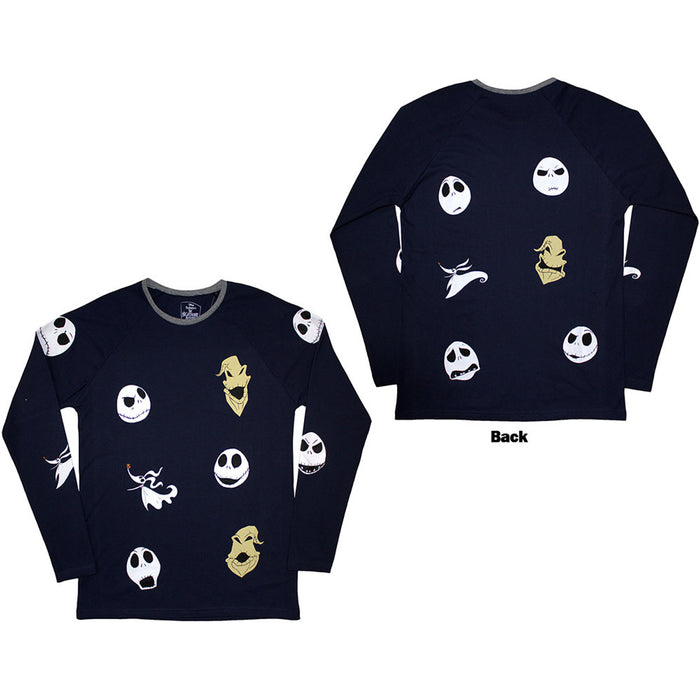 The Nightmare Before Christmas Character Heads Navy Blue Long Sleeve Large T-Shirt