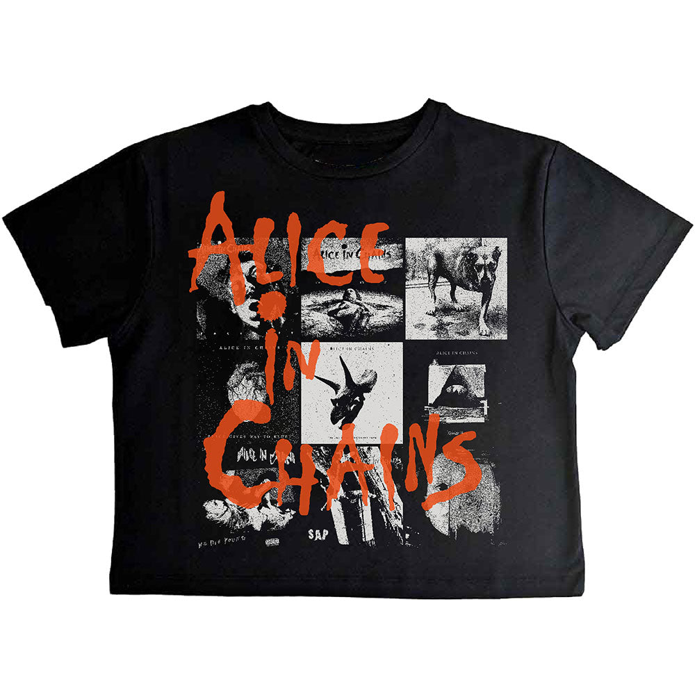 Alice In Chains Albums Montage Cropped Black Ladies Small T-Shirt ...