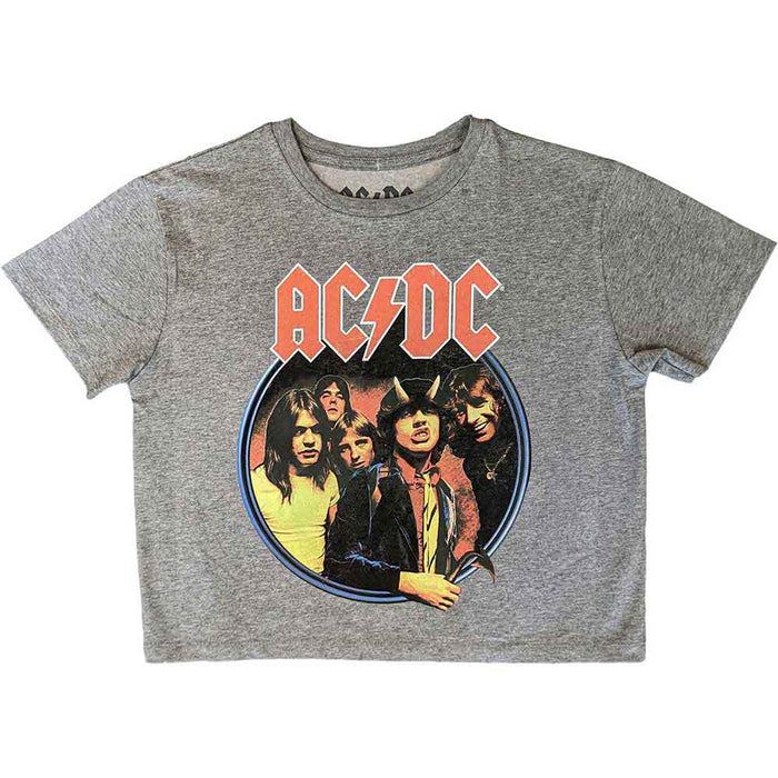 AC/DC Highway To Hell Circle Grey Cropped Ladies Medium T-Shirt
