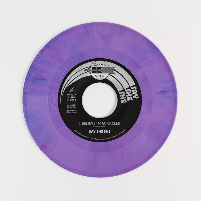 Say She She I Believe In Miracles / C'est Si Bon 7" Vinyl Single Indies Purple Swirl Colour 2024