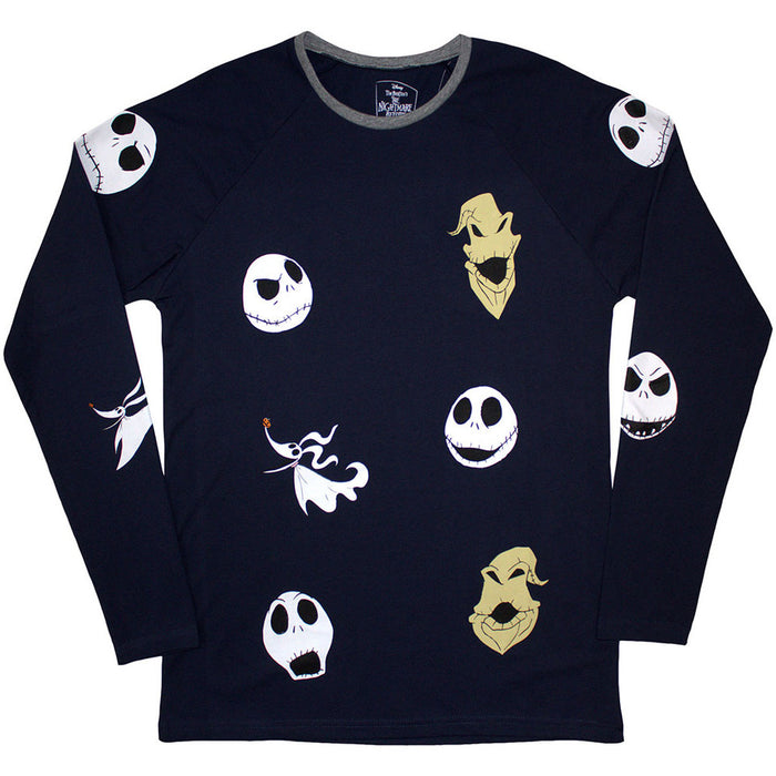 The Nightmare Before Christmas Character Heads Navy Blue Long Sleeve Large T-Shirt