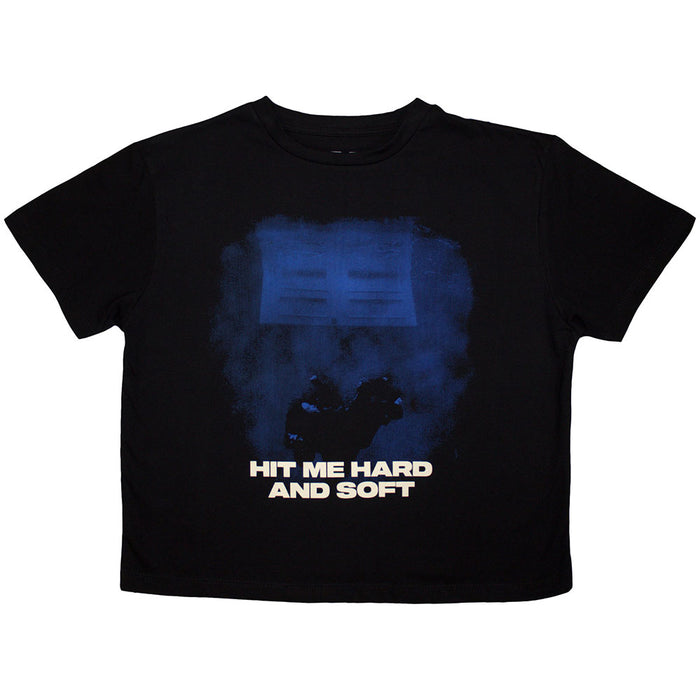 Billie Eilish Hit Me Hard And Soft Blue Lines Cropped Black Ladies Small T-Shirt