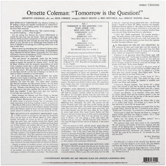 Ornette Coleman Tomorrow Is The Question! Vinyl LP 2023