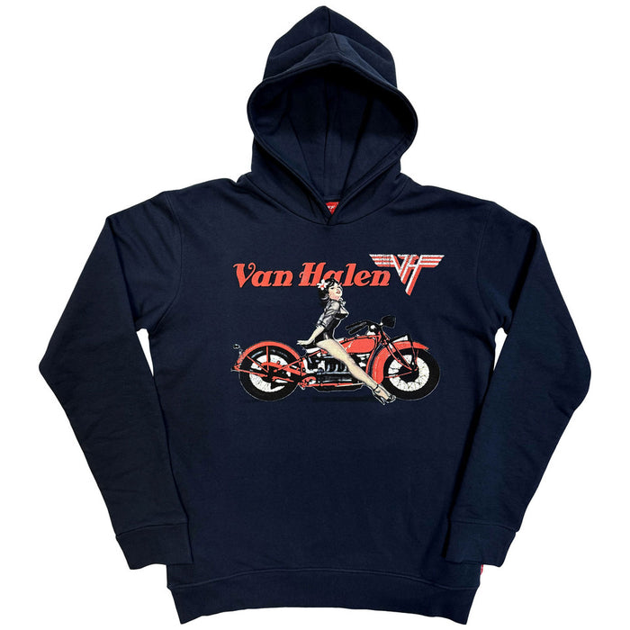 Van Halen Pinup Motorcycle Navy Blue Large Hoodie
