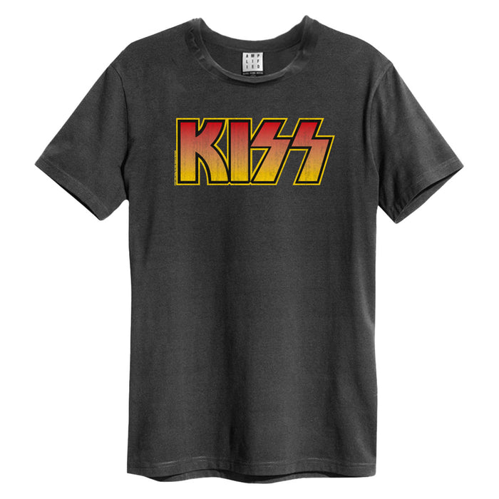 Kiss Classic Logo Distressed Amplified Charcoal Small Unisex T-Shirt