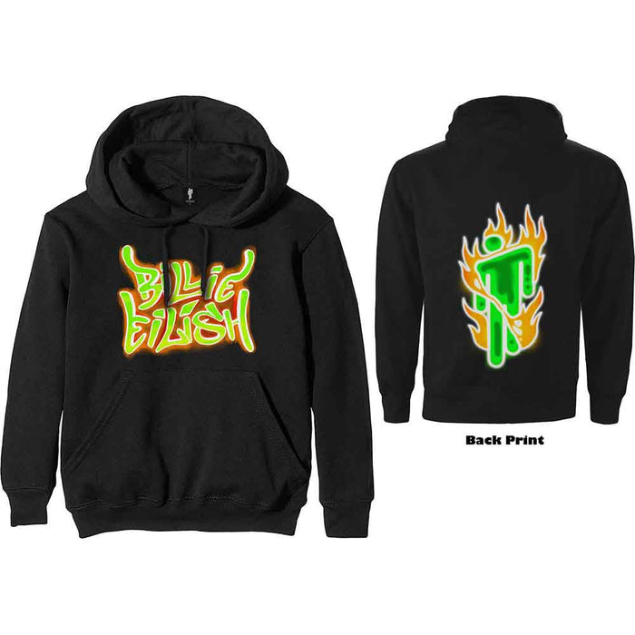 Billie Eilish Airbrush Flames Black Small Hoodie