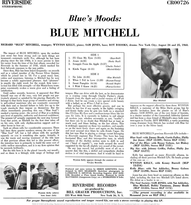 Blue Mitchell Blue's Moods (Original Classic Jazz Series) Vinyl LP 2024