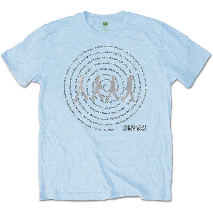 The Beatles Abbey Road Songs Swirl Light Blue Large Unisex T-Shirt