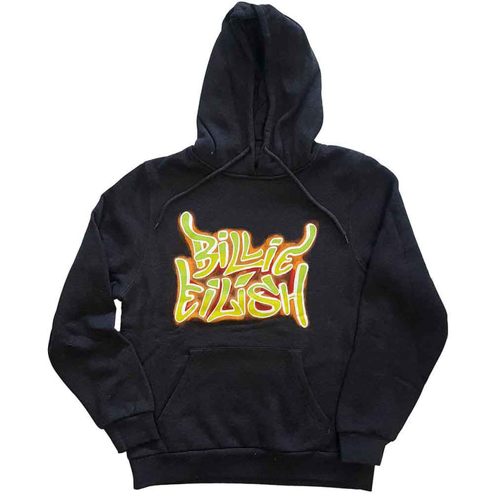 Billie Eilish Airbrush Flames Dark Grey Large Hoodie