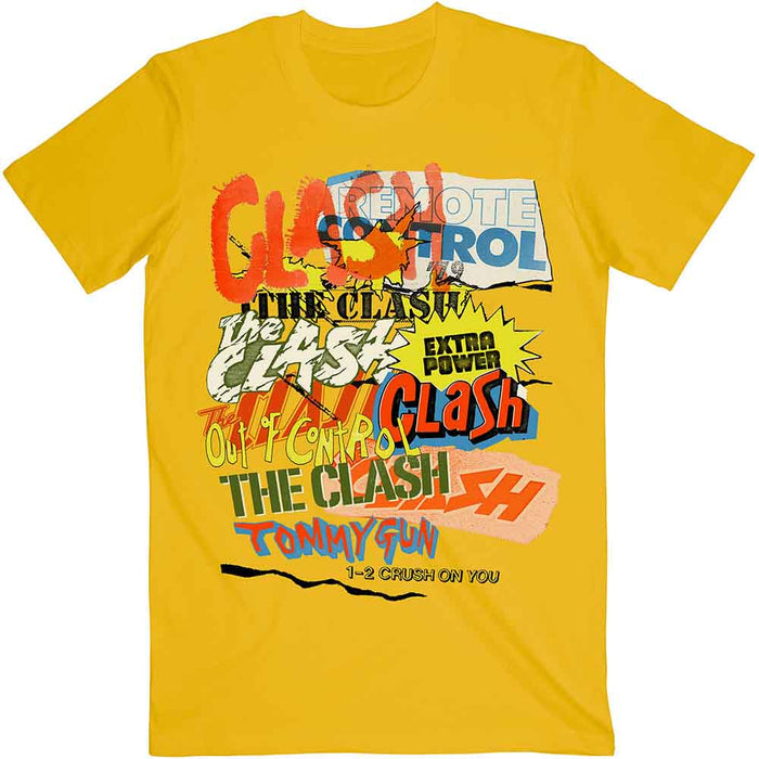 The Clash Singles Collage Text Yellow X-Large Unisex T-Shirt