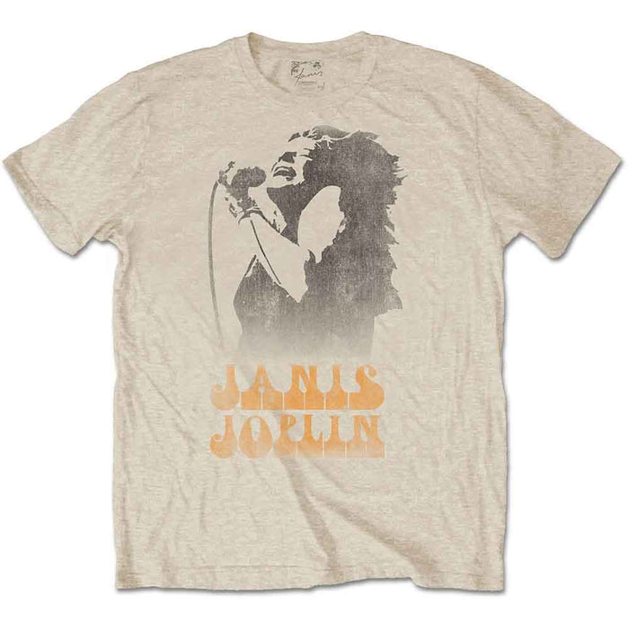 Janis Joplin Working The Mic Sand Small Unisex T-Shirt
