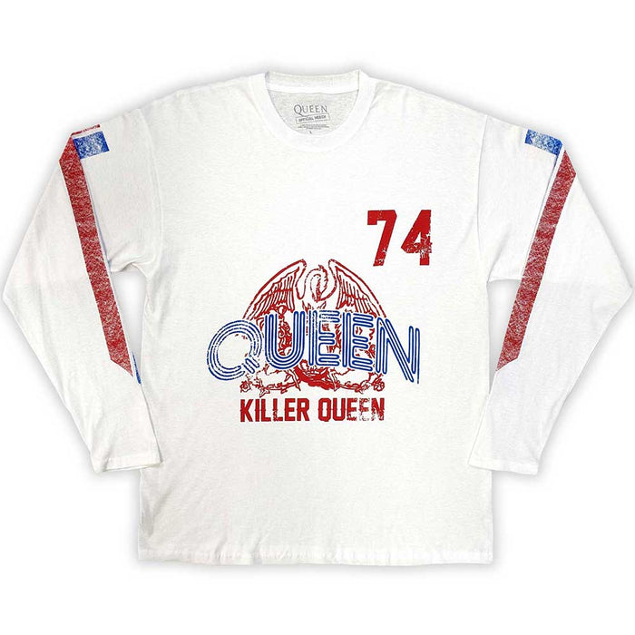 Queen Killer Queen '74 Stripes White X-Large Unisex Long Sleeved T-Shirt