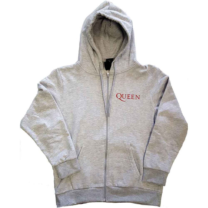 Queen Classic Crest Back Print Ash Grey XXXXL Unisex Zip Hoodie