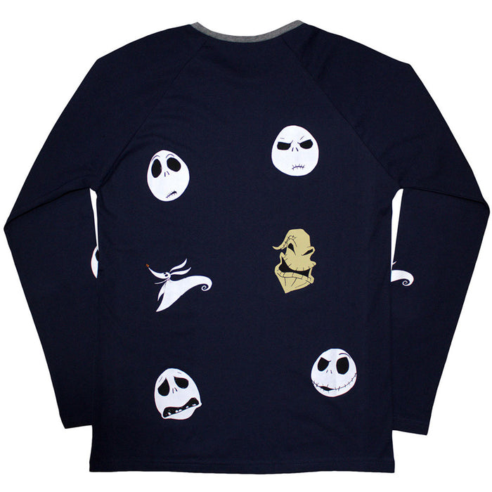 The Nightmare Before Christmas Character Heads Navy Blue Long Sleeve Medium T-Shirt