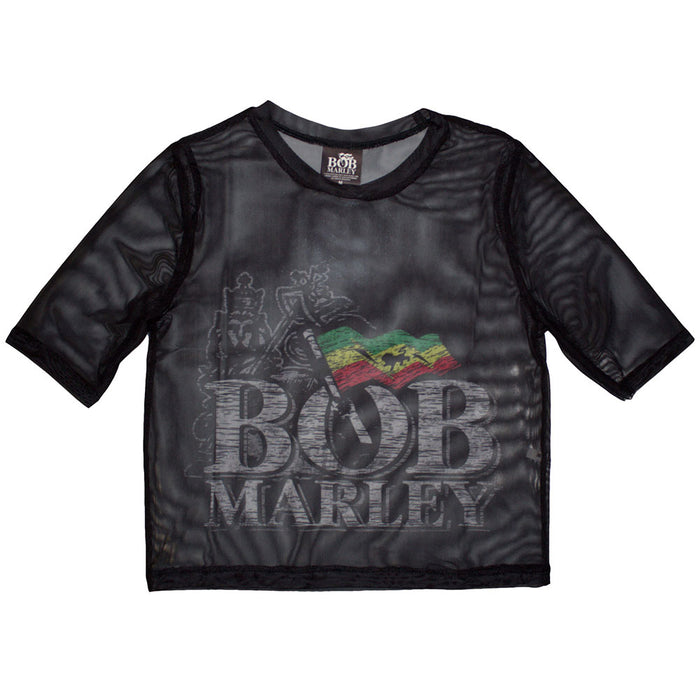 Bob Marley Logo Mesh Cropped Black Ladies Medium T-Shirt