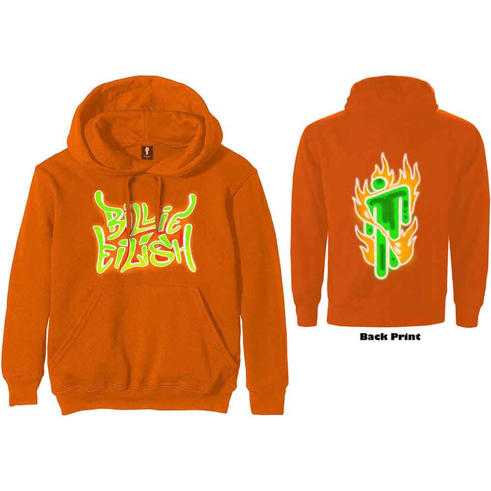 Billie Eilish Airbrush Flames Orange Large Hoodie