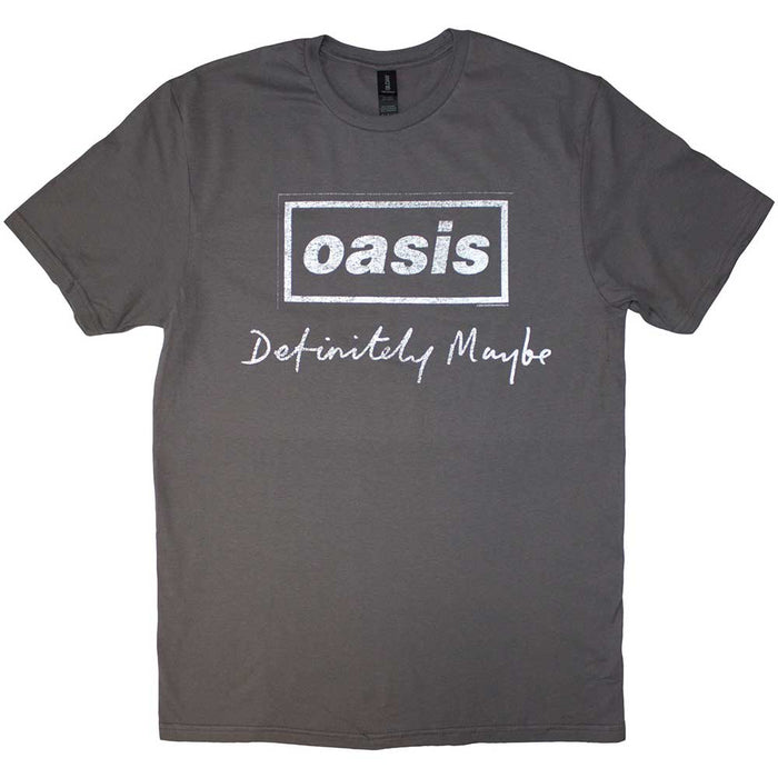 Oasis Definitely Maybe Distressed Text Logo Charcoal Grey Medium T-Shirt