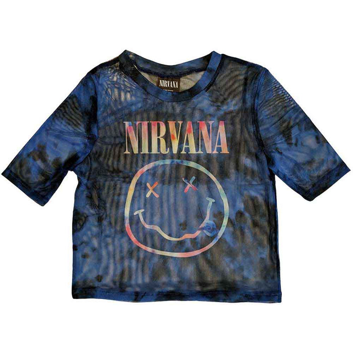 Nirvana Pastel Face Blue X-Small Mesh Crop Top