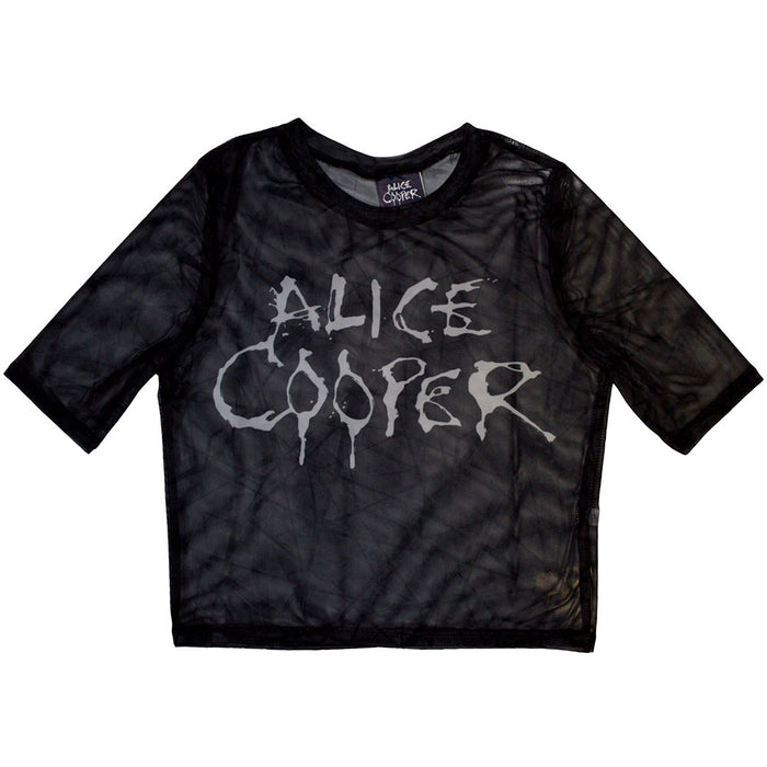 Alice Cooper Dripping Logo Mesh Cropped Back Ladies Small T-Shirt
