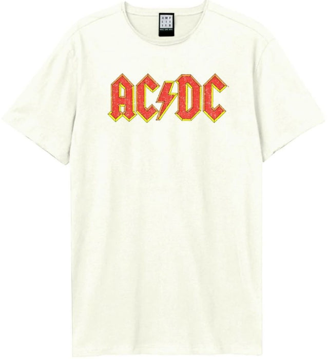 AC/DC Logo Amplified Vintage White Small Unisex T-Shirt
