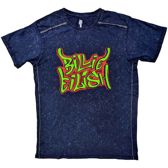 Billie Eilish Graffiti Wash Navy Blue Small T-Shirt