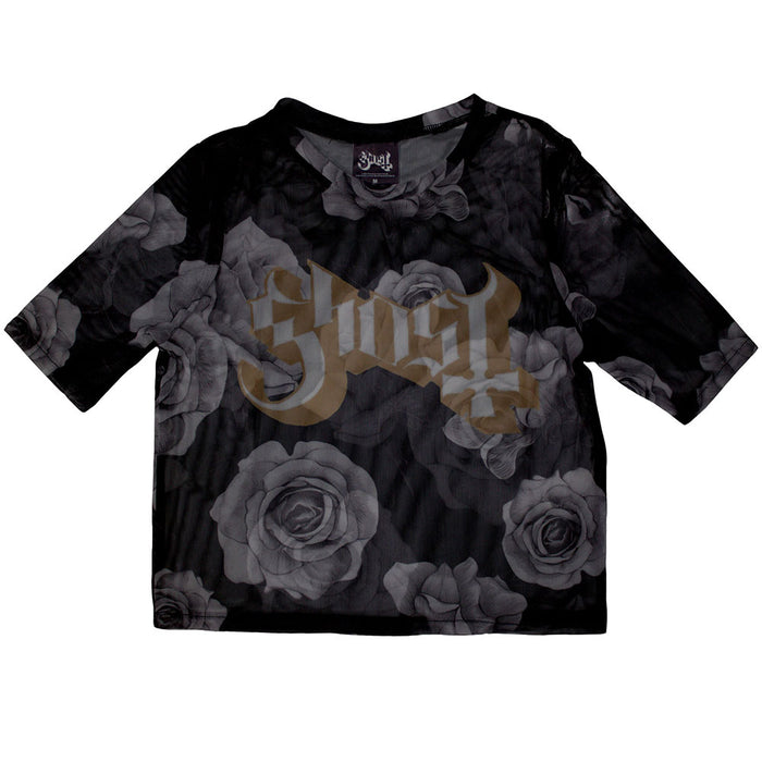 Ghost Logo & Roses Mesh Black X-Small T-Shirt